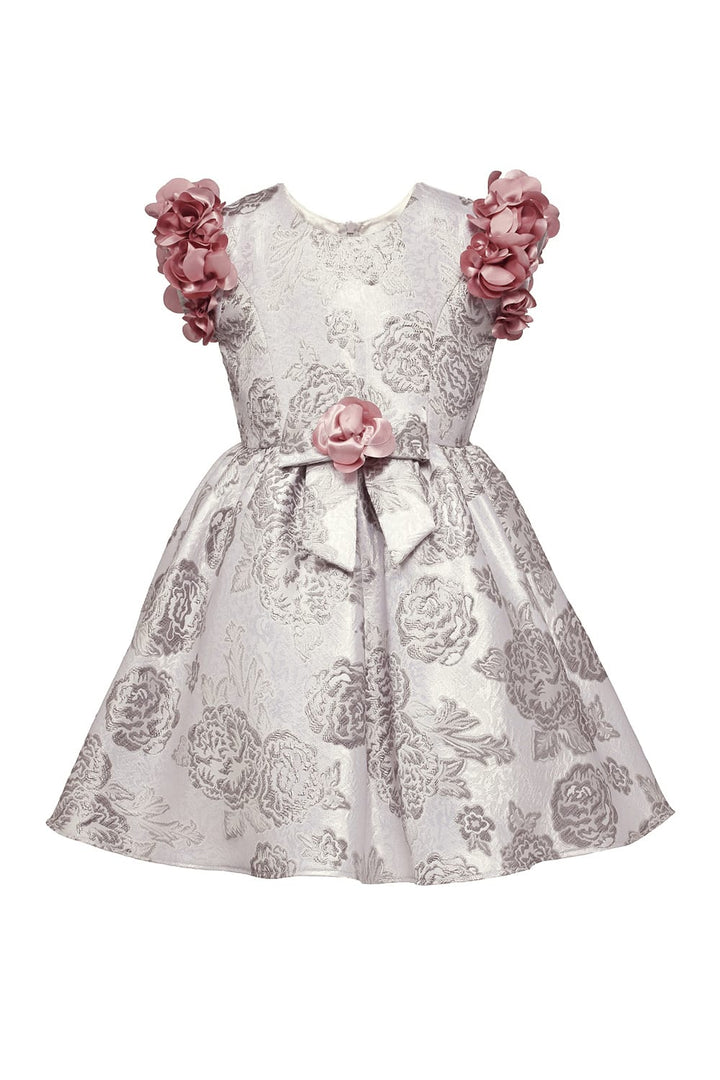 Grey Jacquard Dress – Grey Designer Dress for Girls | PNK – Isha Arora India