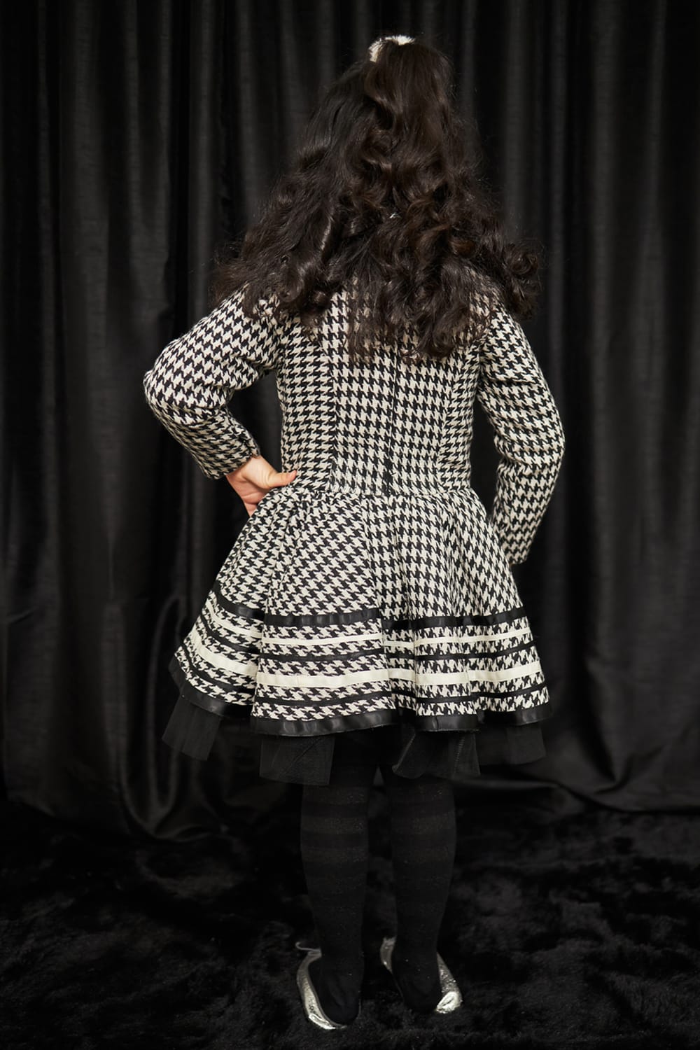 Houndstooth Classic Bow Dress – Black Designer Dress for Girls | PNK – Isha Arora India