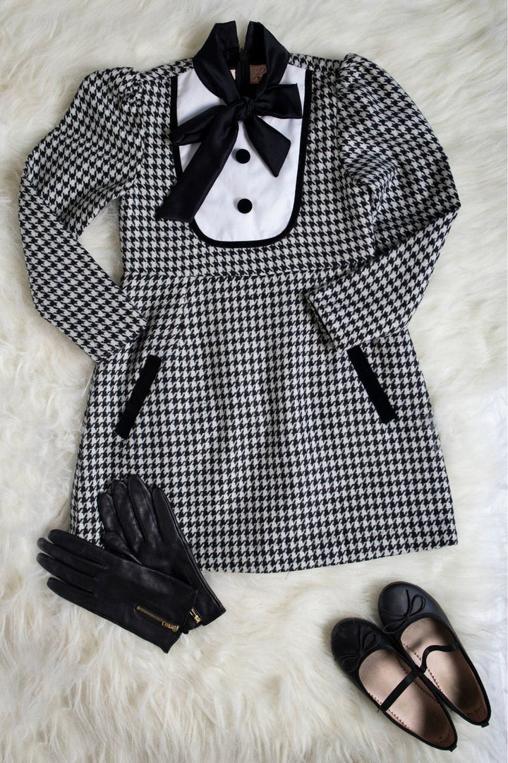 Houndstooth Classic Straight Dress – Black Designer Dress for Girls | PNK – Isha Arora India