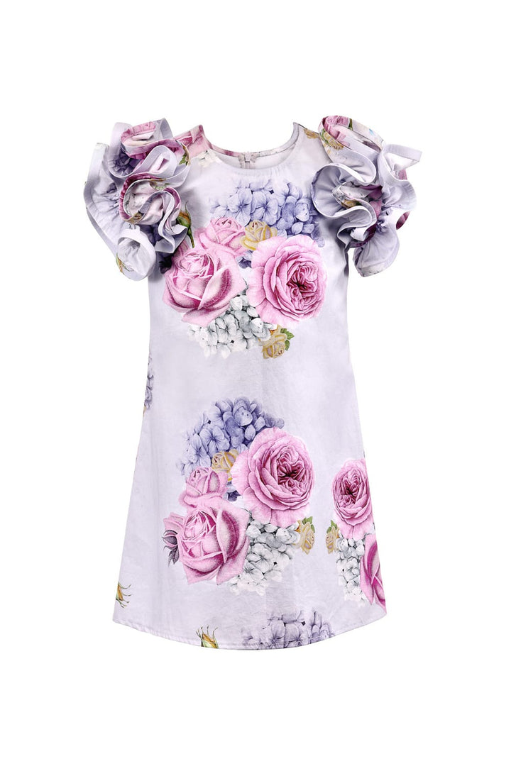 Lilac Floral Print Ruffle Sleeve Dress – Purple Designer Dress for Girls | PNK – Isha Arora India