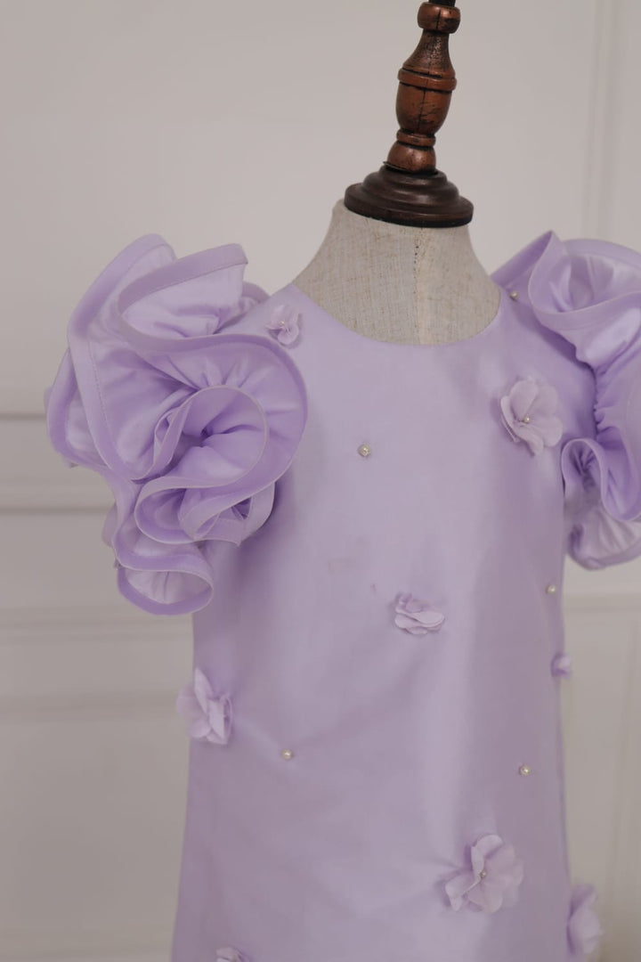 Lilac Shift Dress Ruffle Sleeve – Purple Designer Dress for Girls | PNK – Isha Arora India