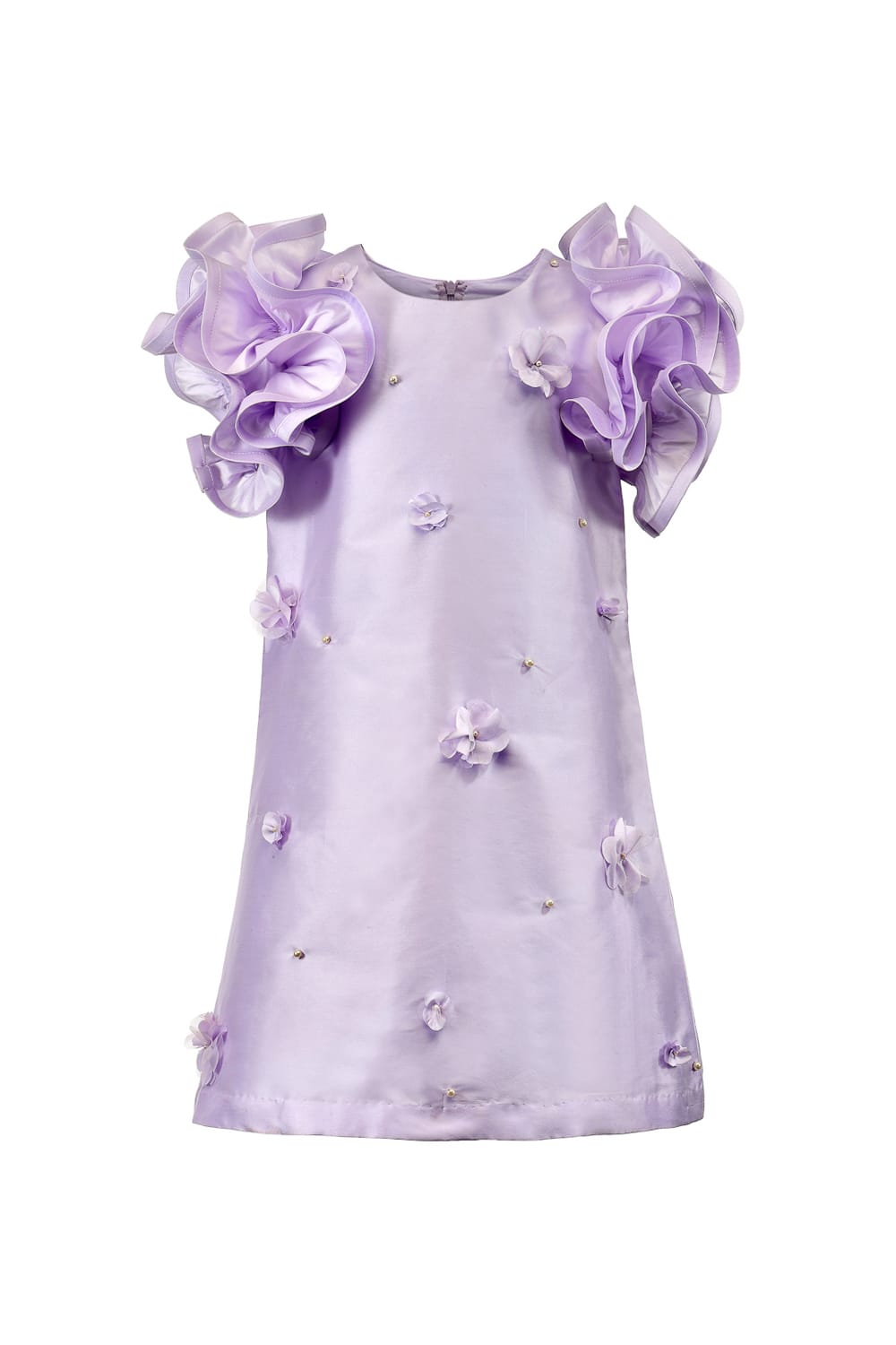 Lilac Shift Dress Ruffle Sleeve – Purple Designer Dress for Girls | PNK – Isha Arora India