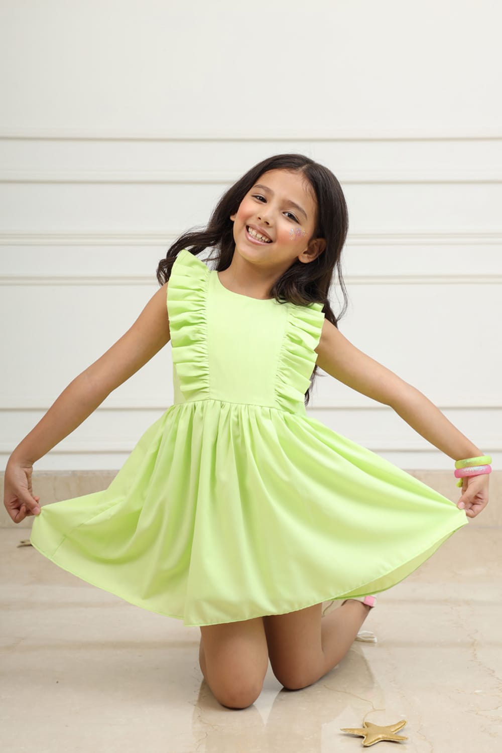 Lime Dress – Yellow Designer Dress for Girls | PNK – Isha Arora India