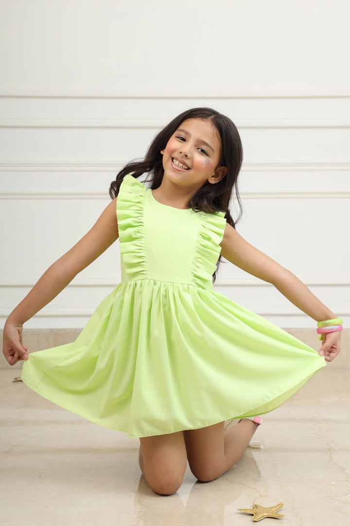 Lime Dress – Yellow Designer Dress for Girls | PNK – Isha Arora India