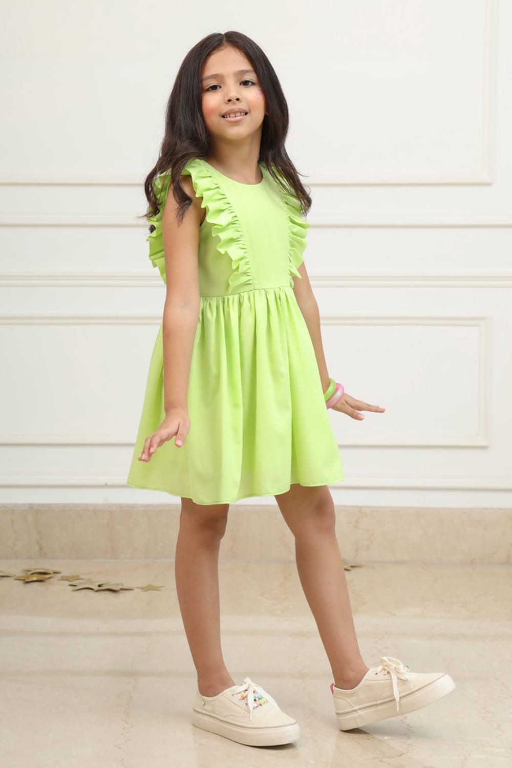 Lime Dress – Yellow Designer Dress for Girls | PNK – Isha Arora India
