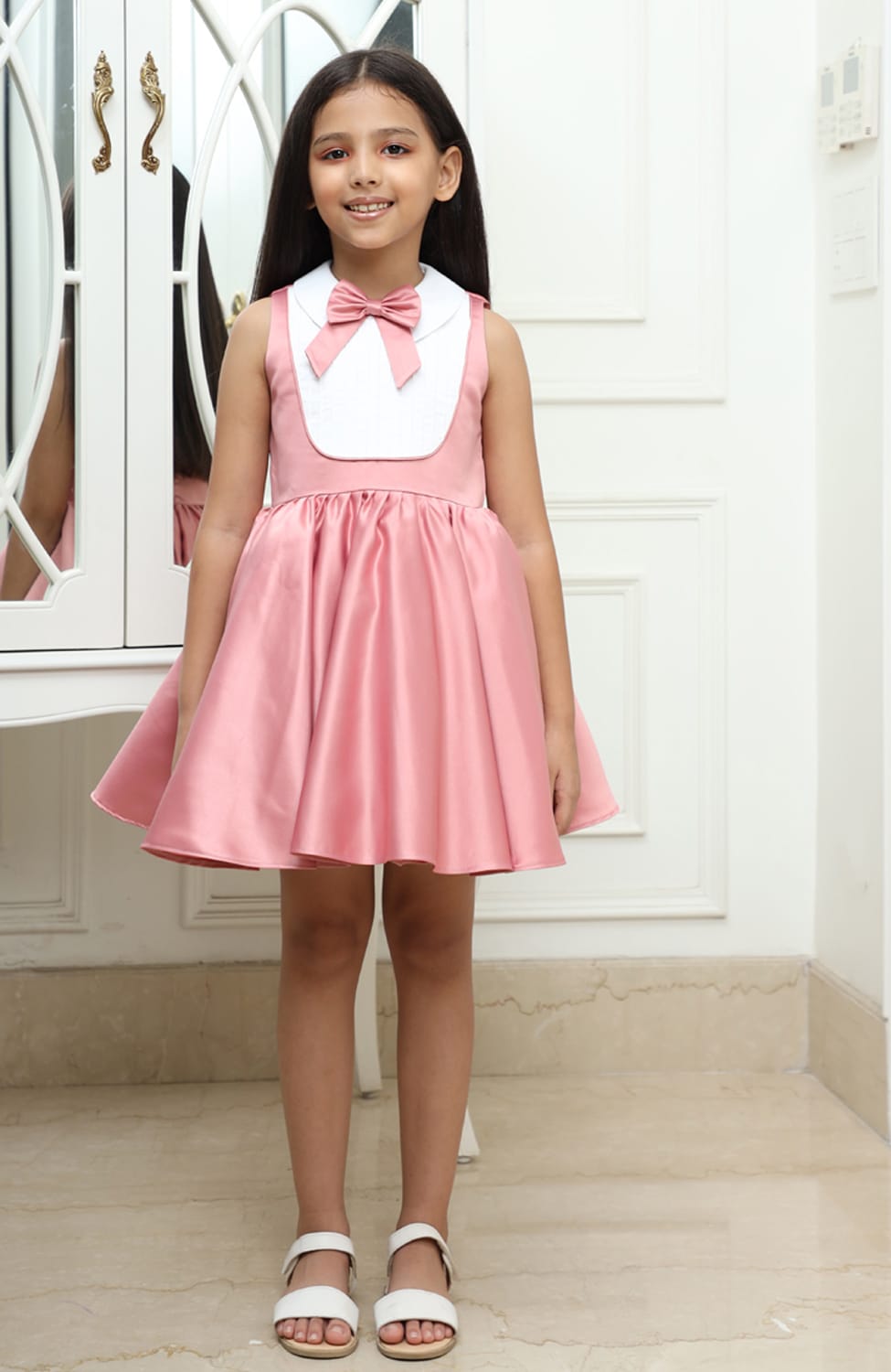Mauvelous Pink & White Classic Dress – Pink Designer Dress for Girls | PNK – Isha Arora India