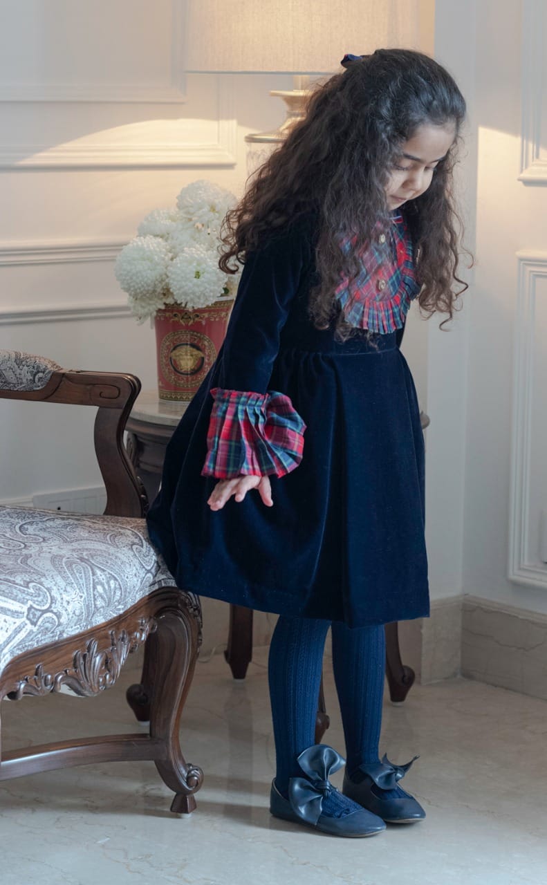 Navy Blue Velvet Sheath Dress – Blue Designer Dress for Girls | PNK – Isha Arora India