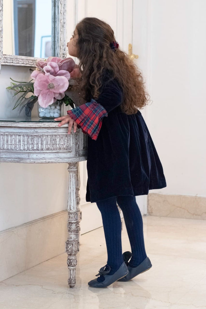 Navy Blue Velvet Sheath Dress – Blue Designer Dress for Girls | PNK – Isha Arora India
