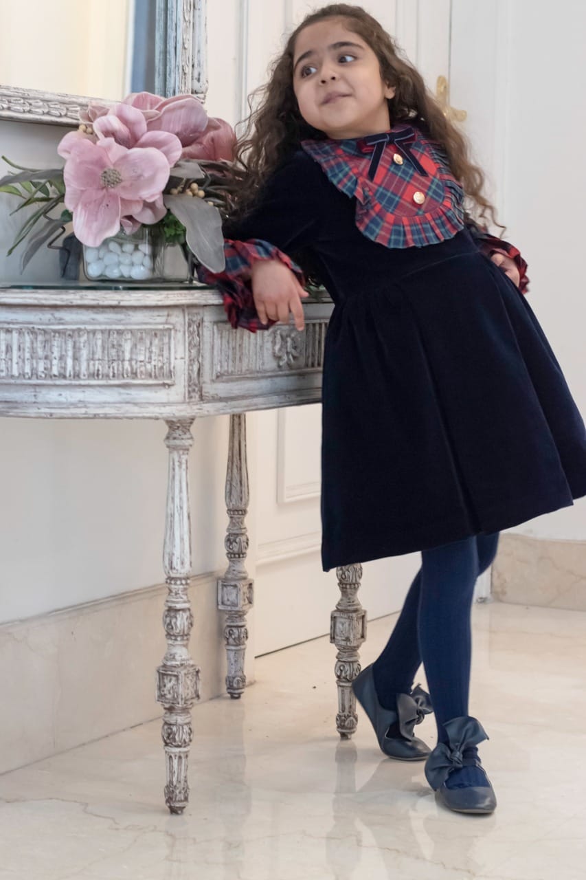Navy Blue Velvet Sheath Dress – Blue Designer Dress for Girls | PNK – Isha Arora India