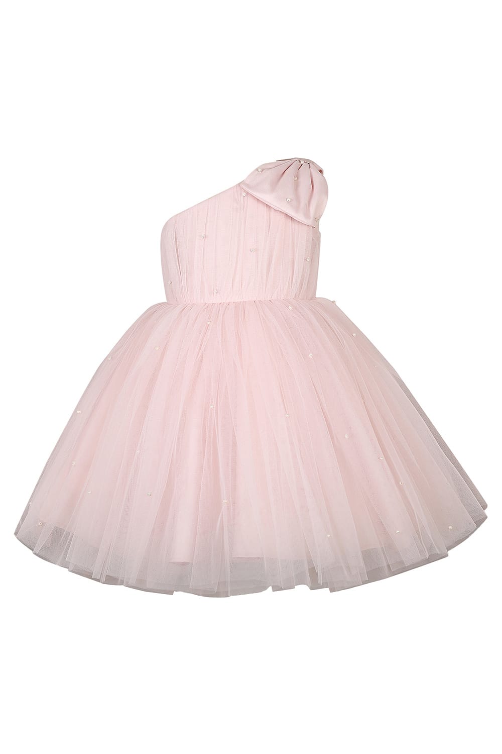 One Shoulder Blush Pink Pearls Birthday Dress – Pink Designer Dress for Girls | PNK – Isha Arora India