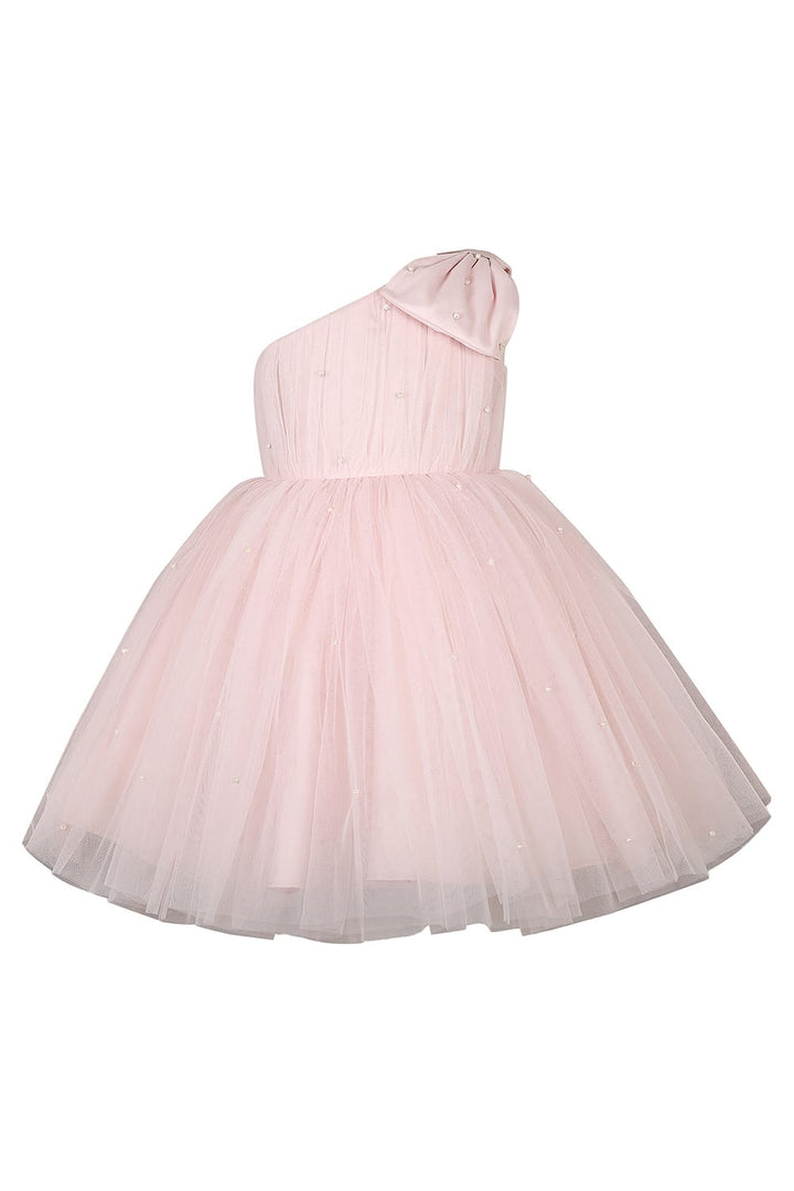 One Shoulder Blush Pink Pearls Birthday Dress – Pink Designer Dress for Girls | PNK – Isha Arora India