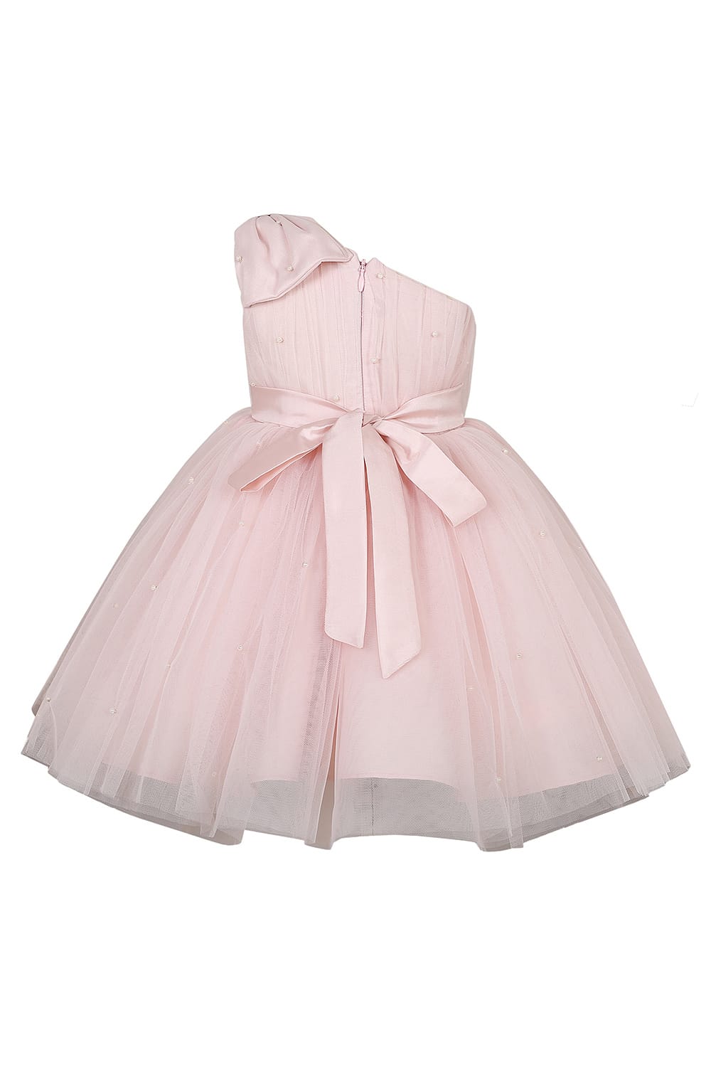One Shoulder Blush Pink Pearls Birthday Dress – Pink Designer Dress for Girls | PNK – Isha Arora India