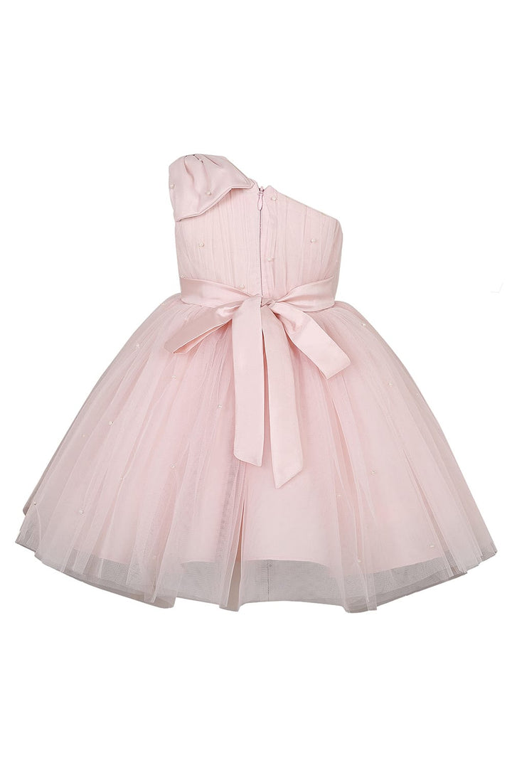 One Shoulder Blush Pink Pearls Birthday Dress – Pink Designer Dress for Girls | PNK – Isha Arora India