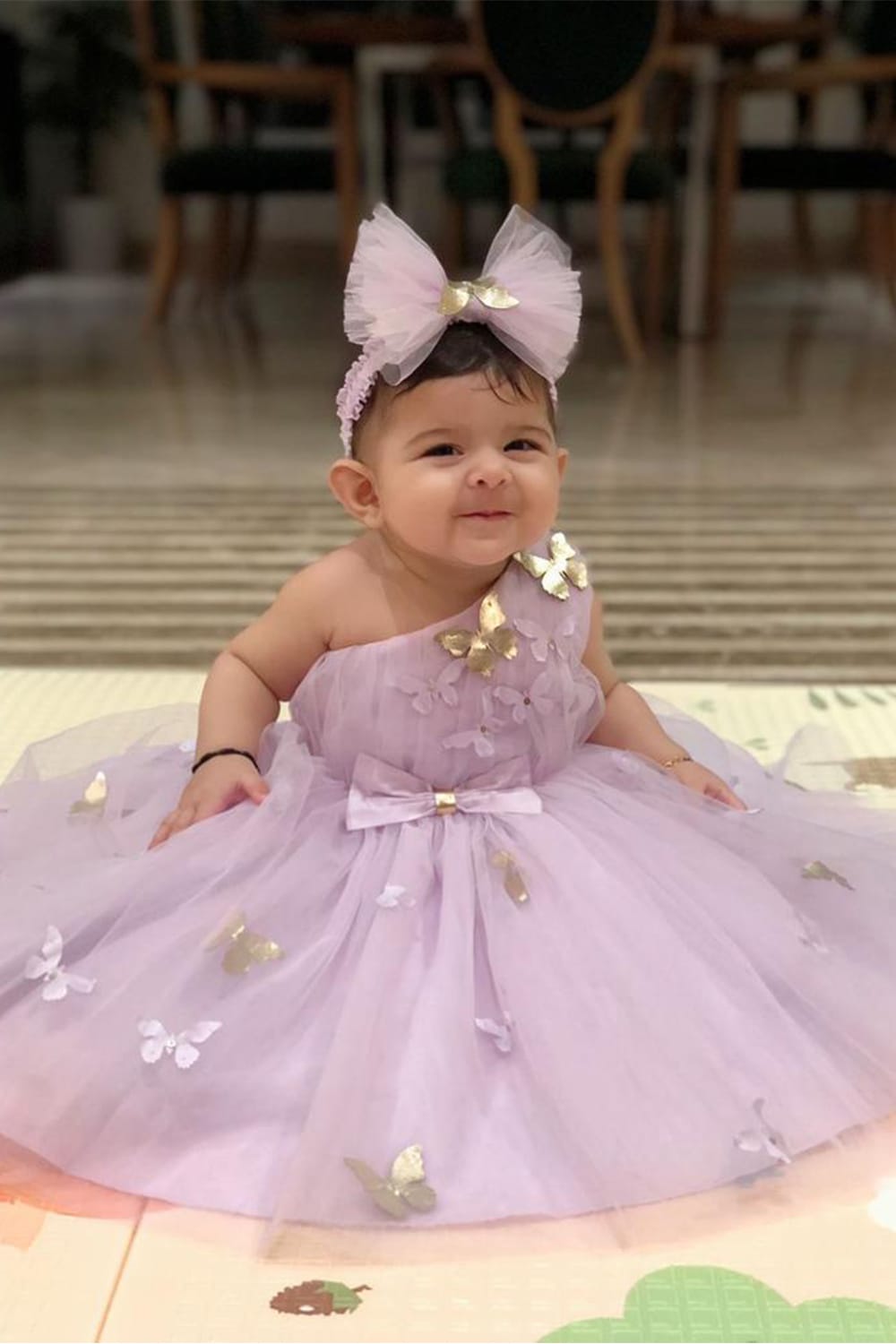 One Shoulder Lilac Birthday Dress – Pink Designer Dress for Girls | PNK – Isha Arora India