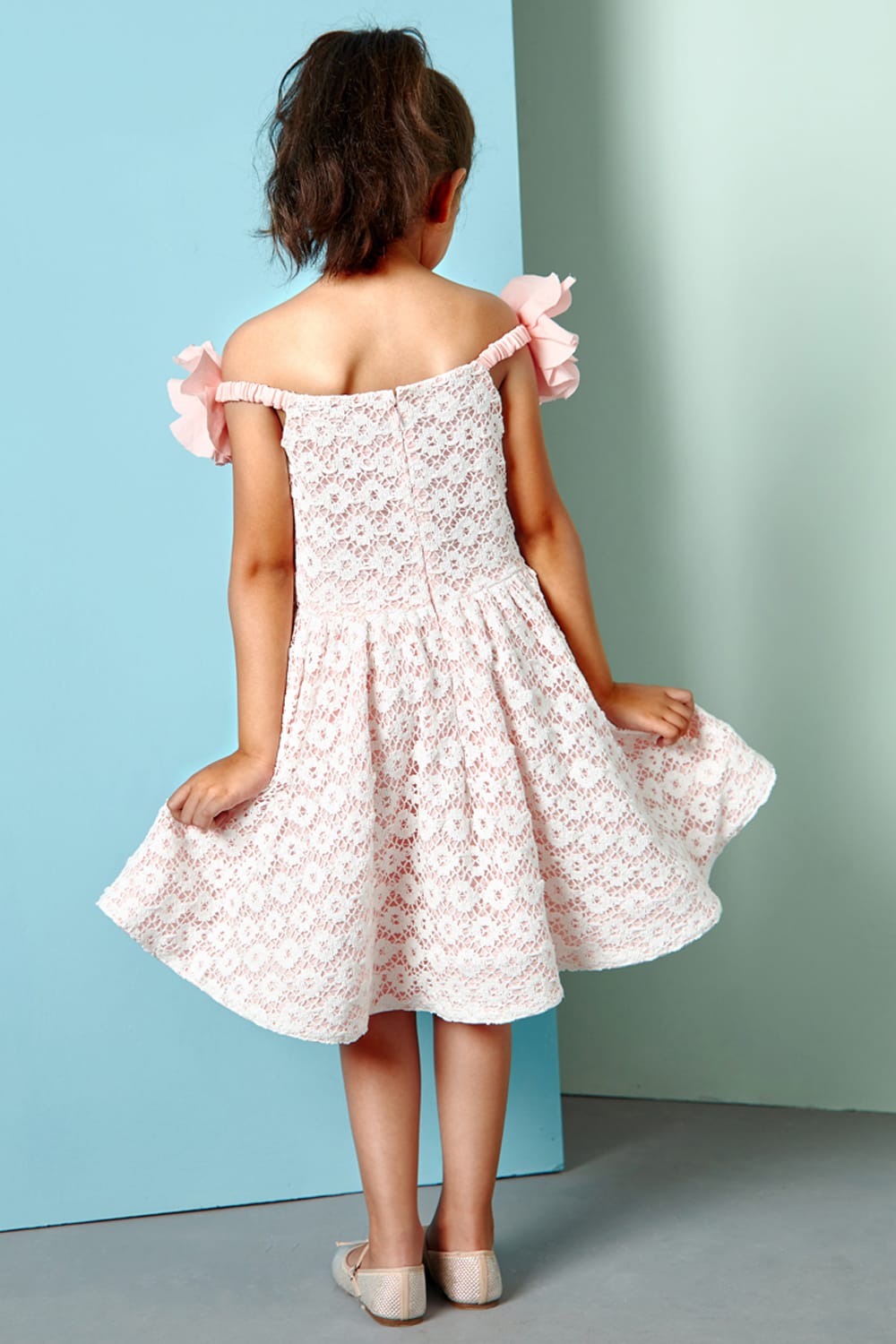 Pink Off-Shoulder Cotton Crochet Dress – Pink Designer Dress for Girls | PNK – Isha Arora India