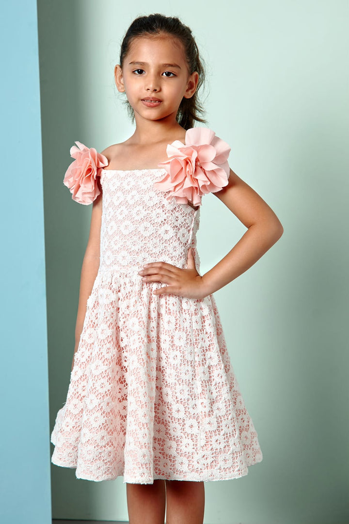 Pink Off-Shoulder Cotton Crochet Dress – Pink Designer Dress for Girls | PNK – Isha Arora India