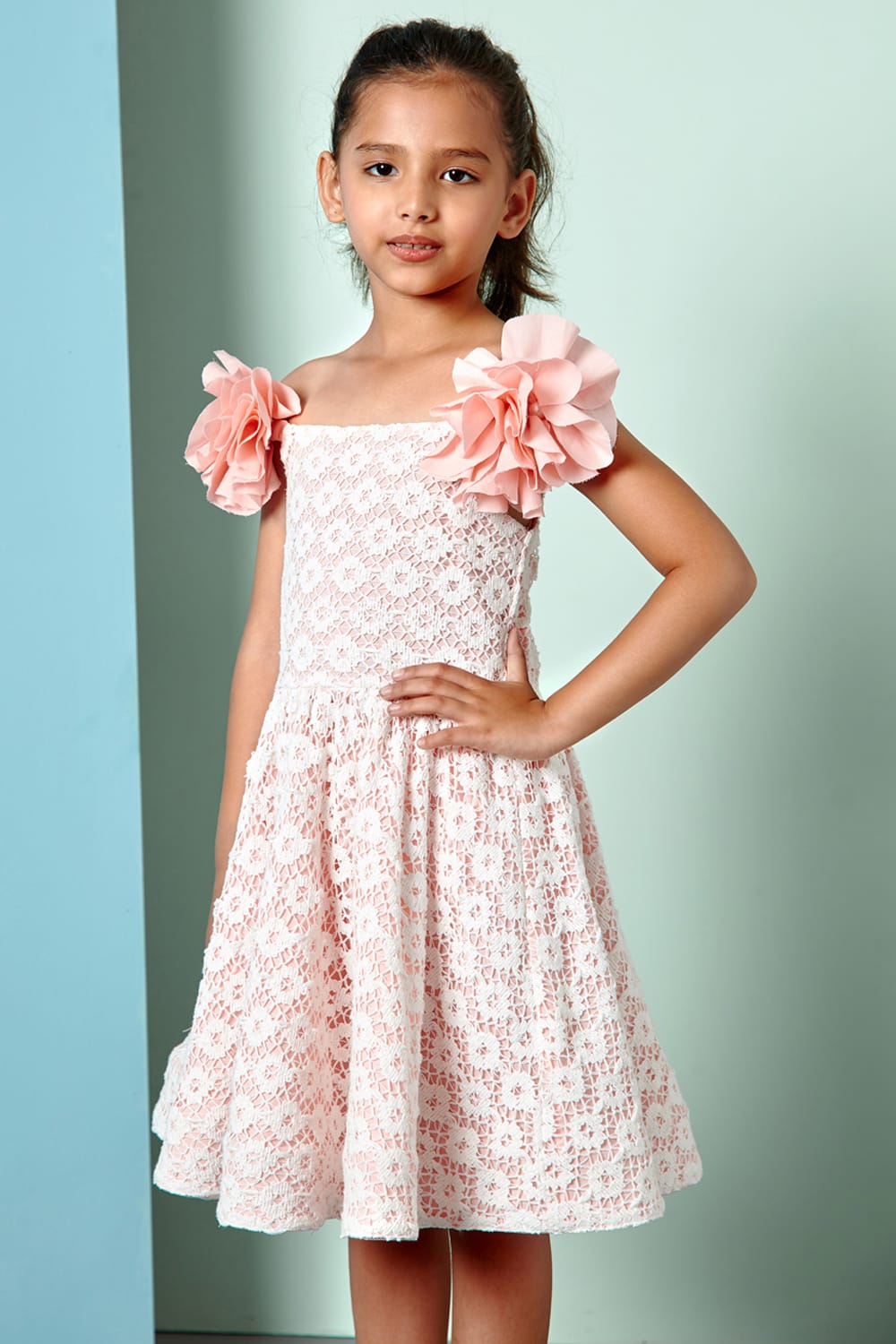 Pink Off-Shoulder Cotton Crochet Dress – Pink Designer Dress for Girls | PNK – Isha Arora India