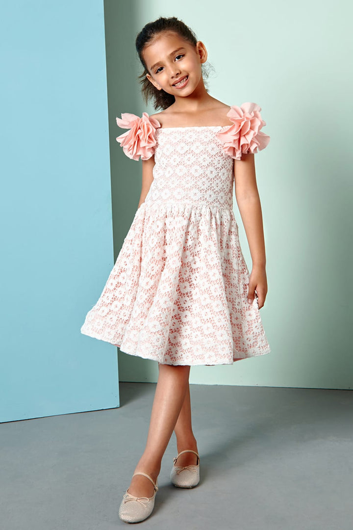 Pink Off-Shoulder Cotton Crochet Dress – Pink Designer Dress for Girls | PNK – Isha Arora India