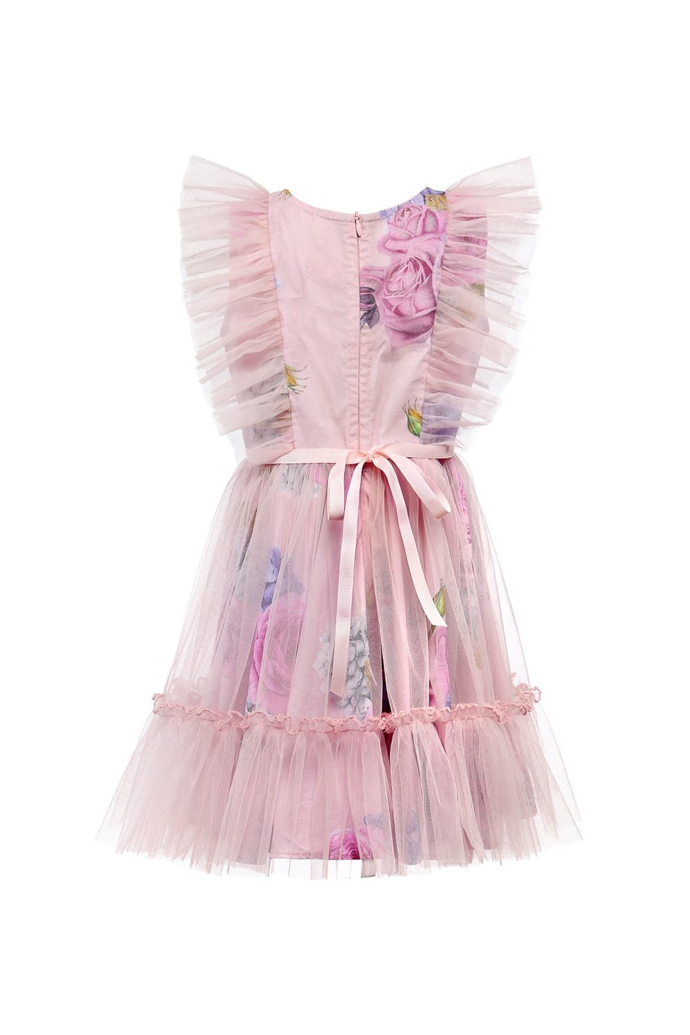 Pink Print Dress With Net Overlay – Pink Designer Dress for Girls | PNK – Isha Arora India