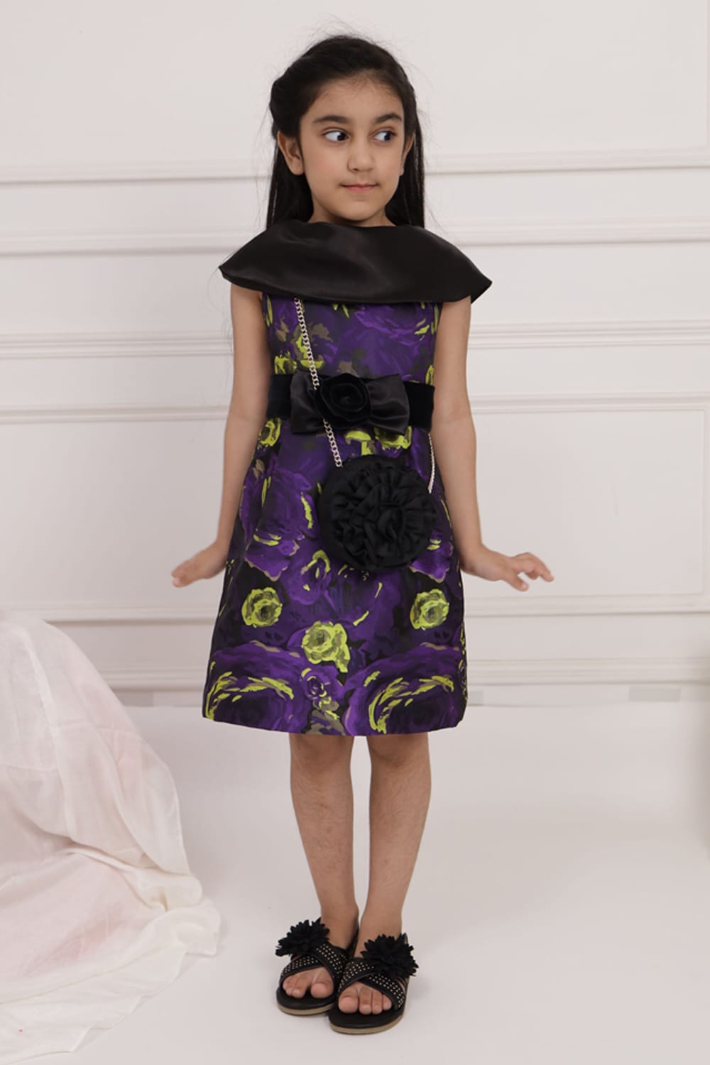Purple Dress with Black Collar – Black Designer Dress for Girls | PNK – Isha Arora India