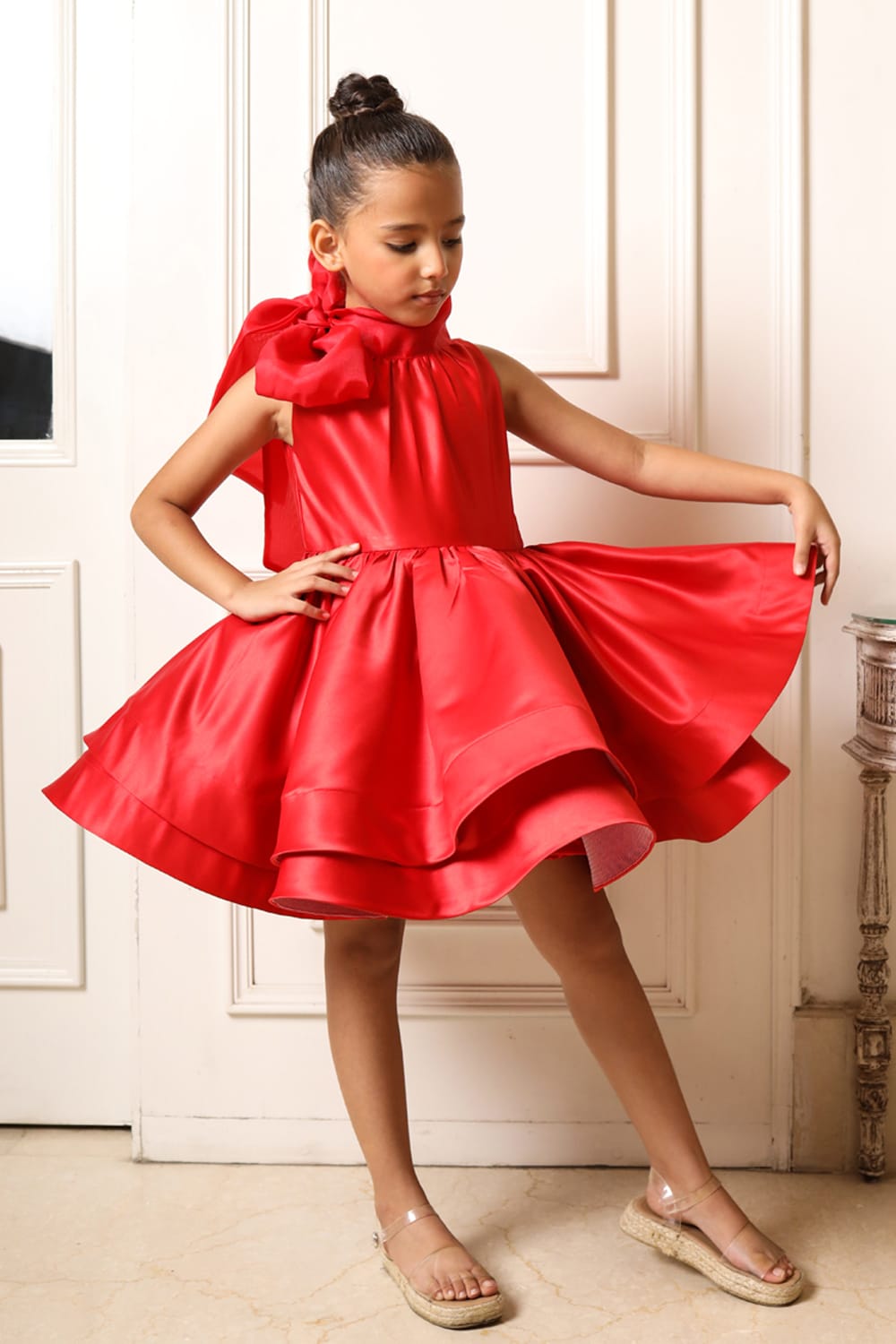 Red Ballerina Dress – Red Designer Dress for Girls | PNK – Isha Arora India