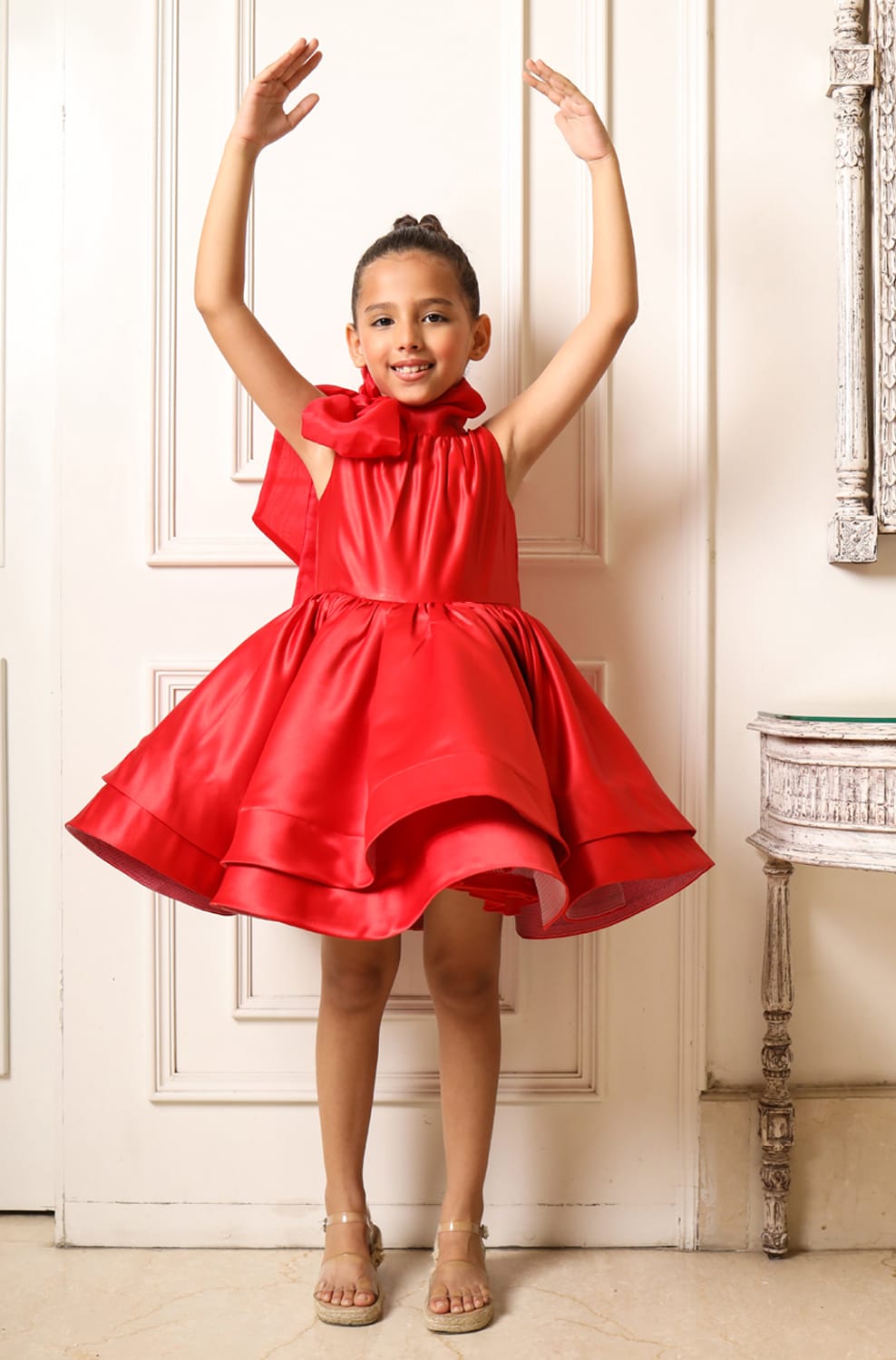 Red Ballerina Dress – Red Designer Dress for Girls | PNK – Isha Arora India