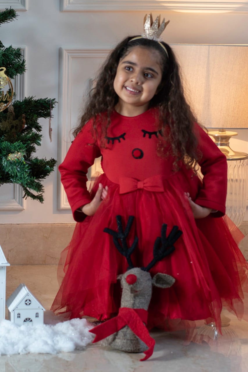 Red Rudolph Dress – Red Designer Dress for Girls | PNK – Isha Arora India