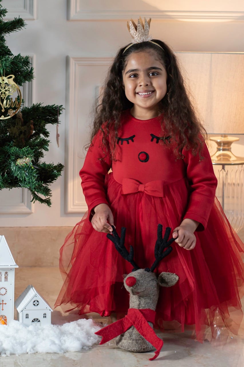 Red Rudolph Dress – Red Designer Dress for Girls | PNK – Isha Arora India