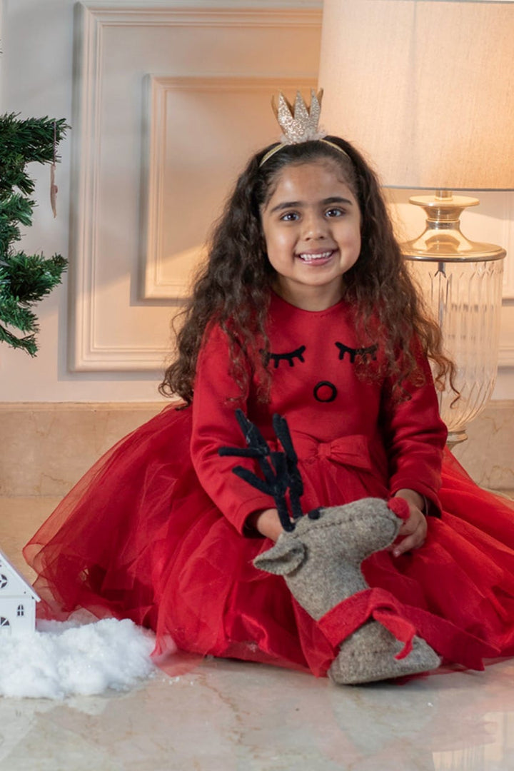 Red Rudolph Dress – Red Designer Dress for Girls | PNK – Isha Arora India