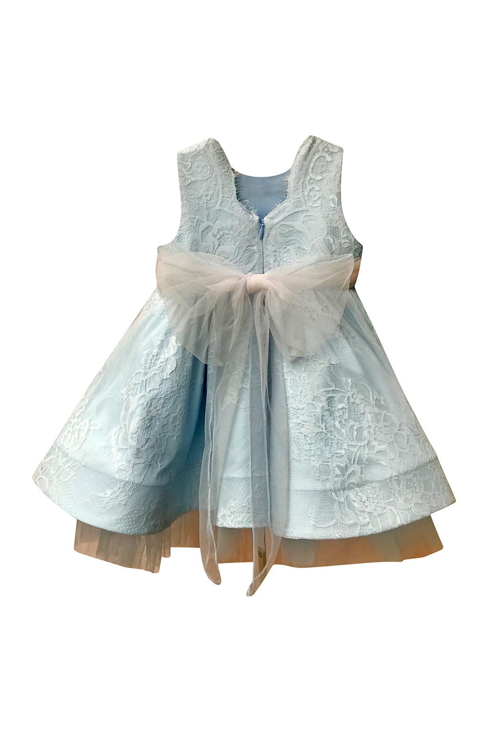 Soft Blue Lace Overlay Dress With Soft Pink Flowers Birthday Dress – Blue Designer Dress for Girls | PNK – Isha Arora India