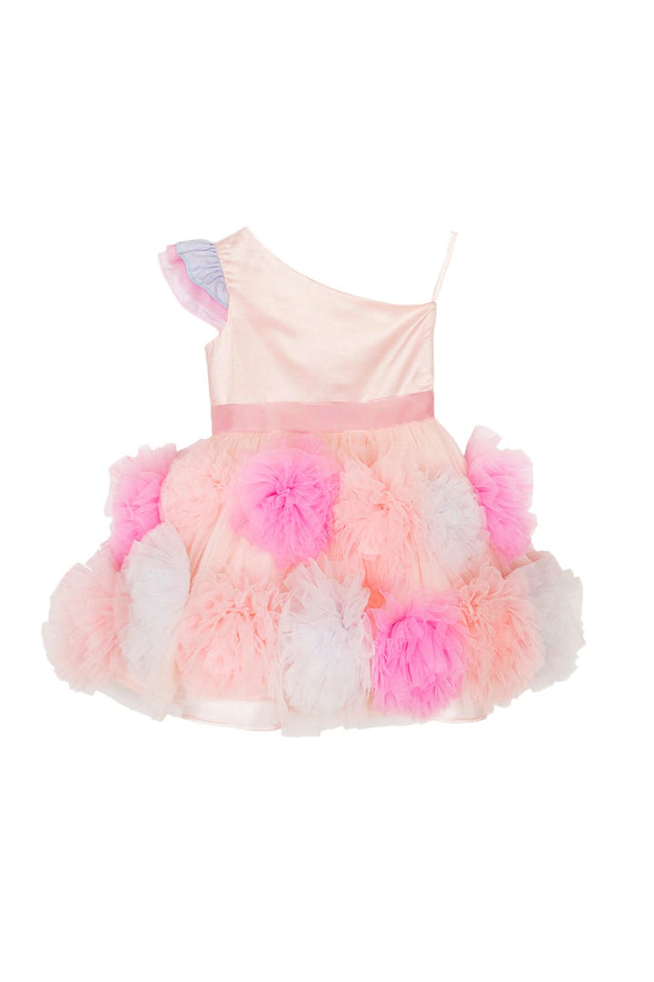 Soft Peachy Pink Base With 3 Colour Tulle Pom Poms on Skirt Birthday Dress – Pink Designer Dress for Girls | PNK – Isha Aror…