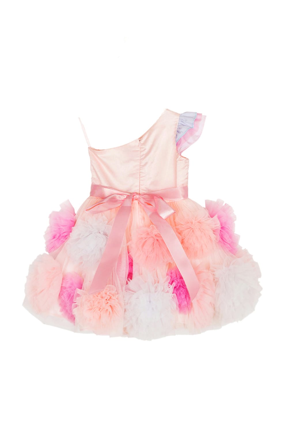 Soft Peachy Pink Base With 3 Colour Tulle Pom Poms on Skirt Birthday Dress – Pink Designer Dress for Girls | PNK – Isha Aror…