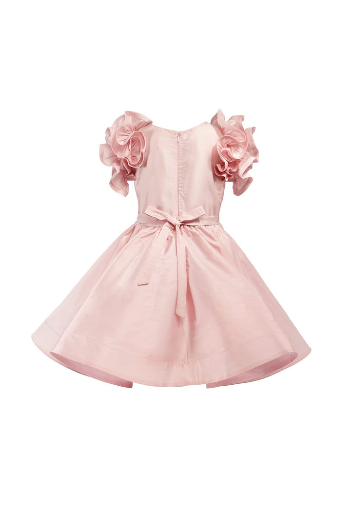Soft Pink Ruffle Sleeve Flared Birthday Dress – Pink Designer Dress for Girls | PNK – Isha Arora India