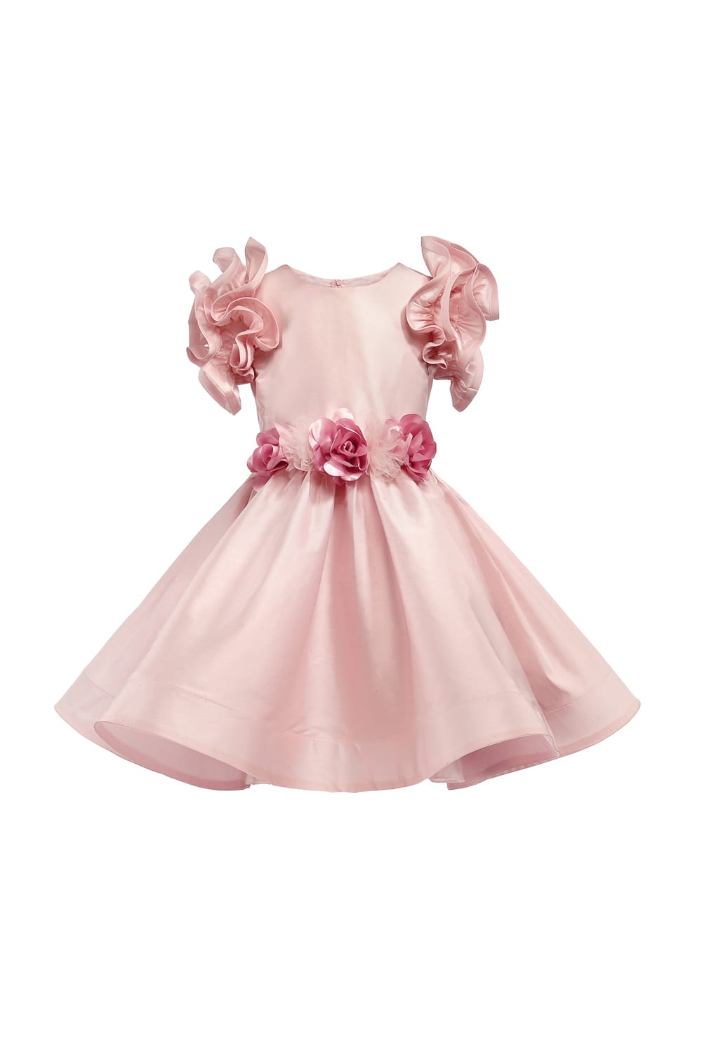 Soft Pink Ruffle Sleeve Flared Birthday Dress – Pink Designer Dress for Girls | PNK – Isha Arora India