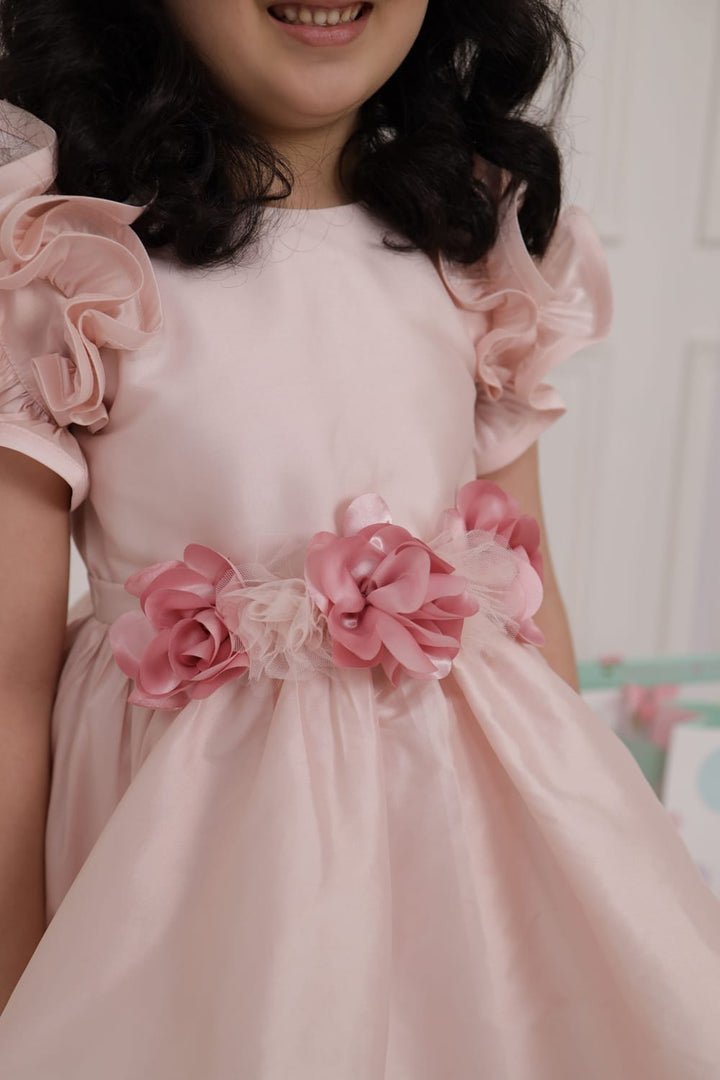 Soft Pink Ruffle Sleeve Flared Birthday Dress – Pink Designer Dress for Girls | PNK – Isha Arora India