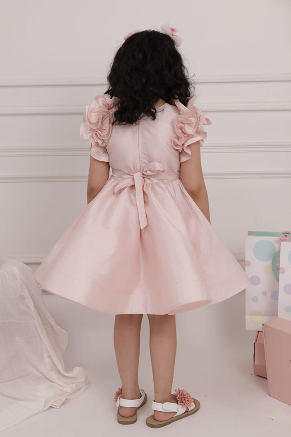 Soft Pink Ruffle Sleeve Flared Birthday Dress – Pink Designer Dress for Girls | PNK – Isha Arora India