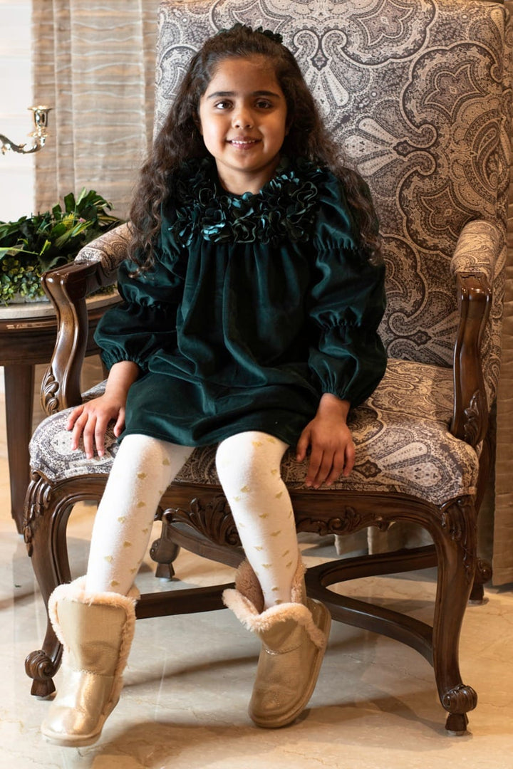 Velvet Vintage Dress – Green Designer Dress for Girls | PNK – Isha Arora India