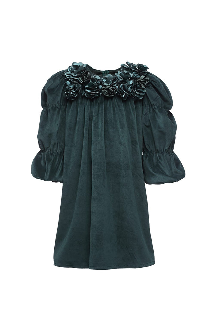 Velvet Vintage Dress – Green Designer Dress for Girls | PNK – Isha Arora India