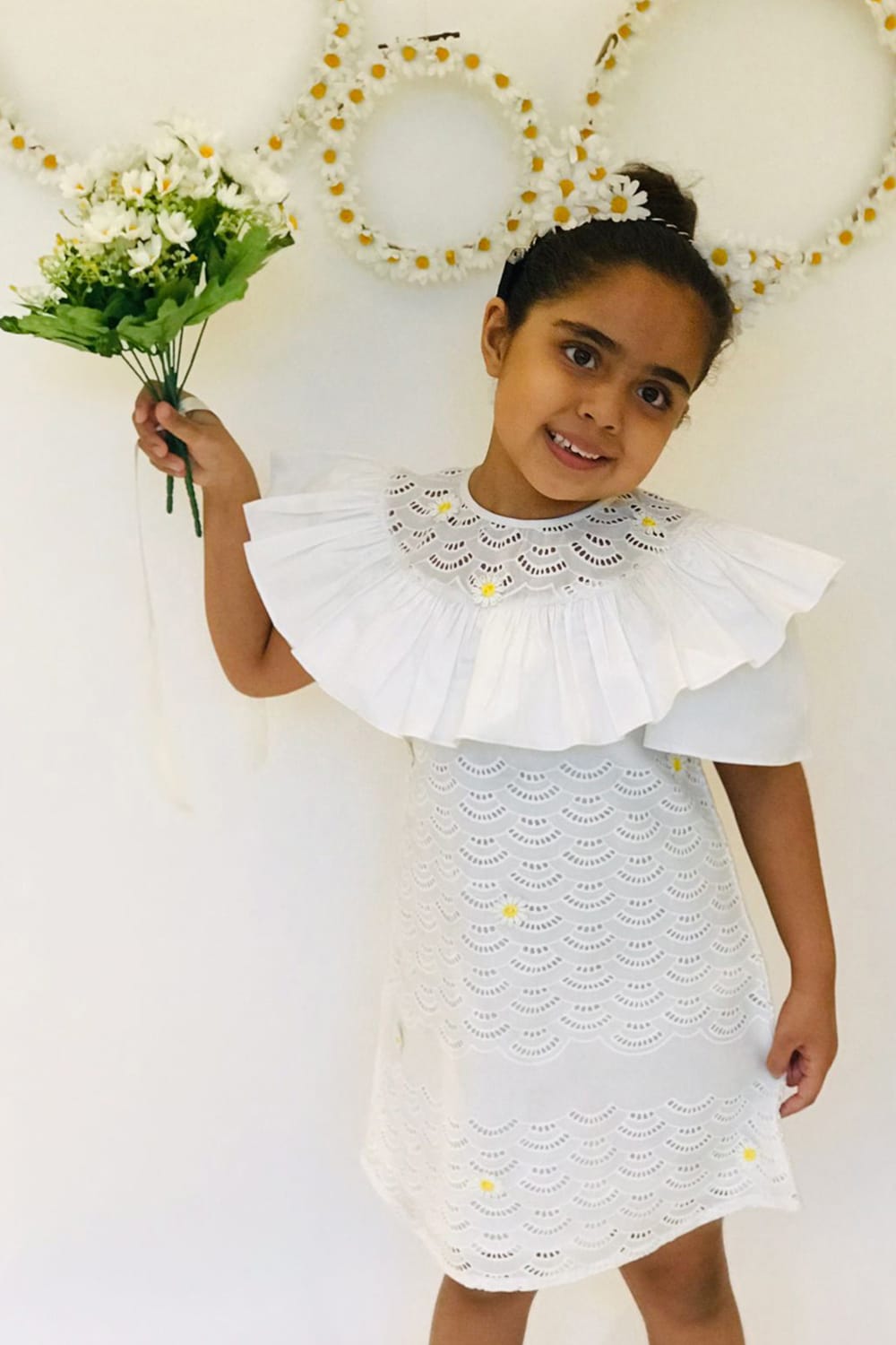 White Chikan Daisy Dress – White Designer Dress for Girls | PNK – Isha Arora India