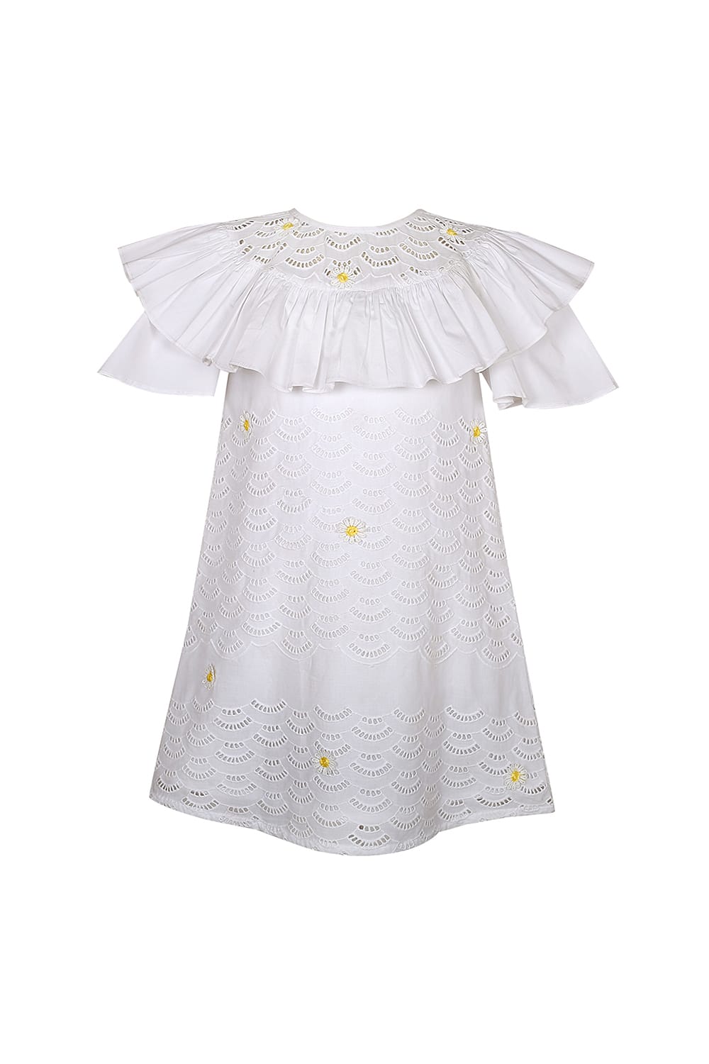 White Chikan Daisy Dress – White Designer Dress for Girls | PNK – Isha Arora India