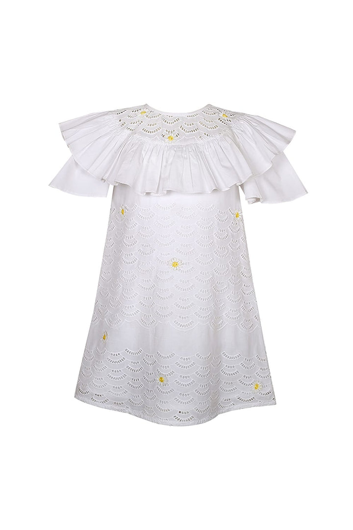 White Chikan Daisy Dress – White Designer Dress for Girls | PNK – Isha Arora India