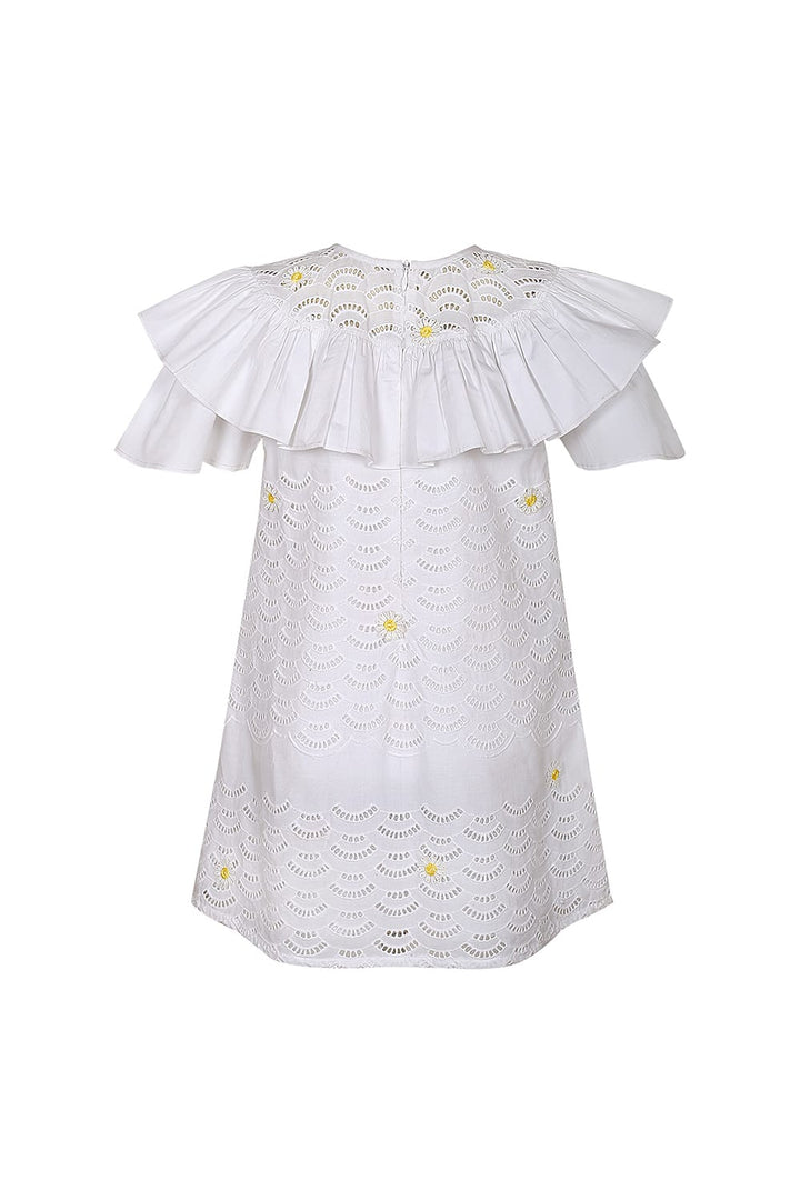 White Chikan Daisy Dress – White Designer Dress for Girls | PNK – Isha Arora India