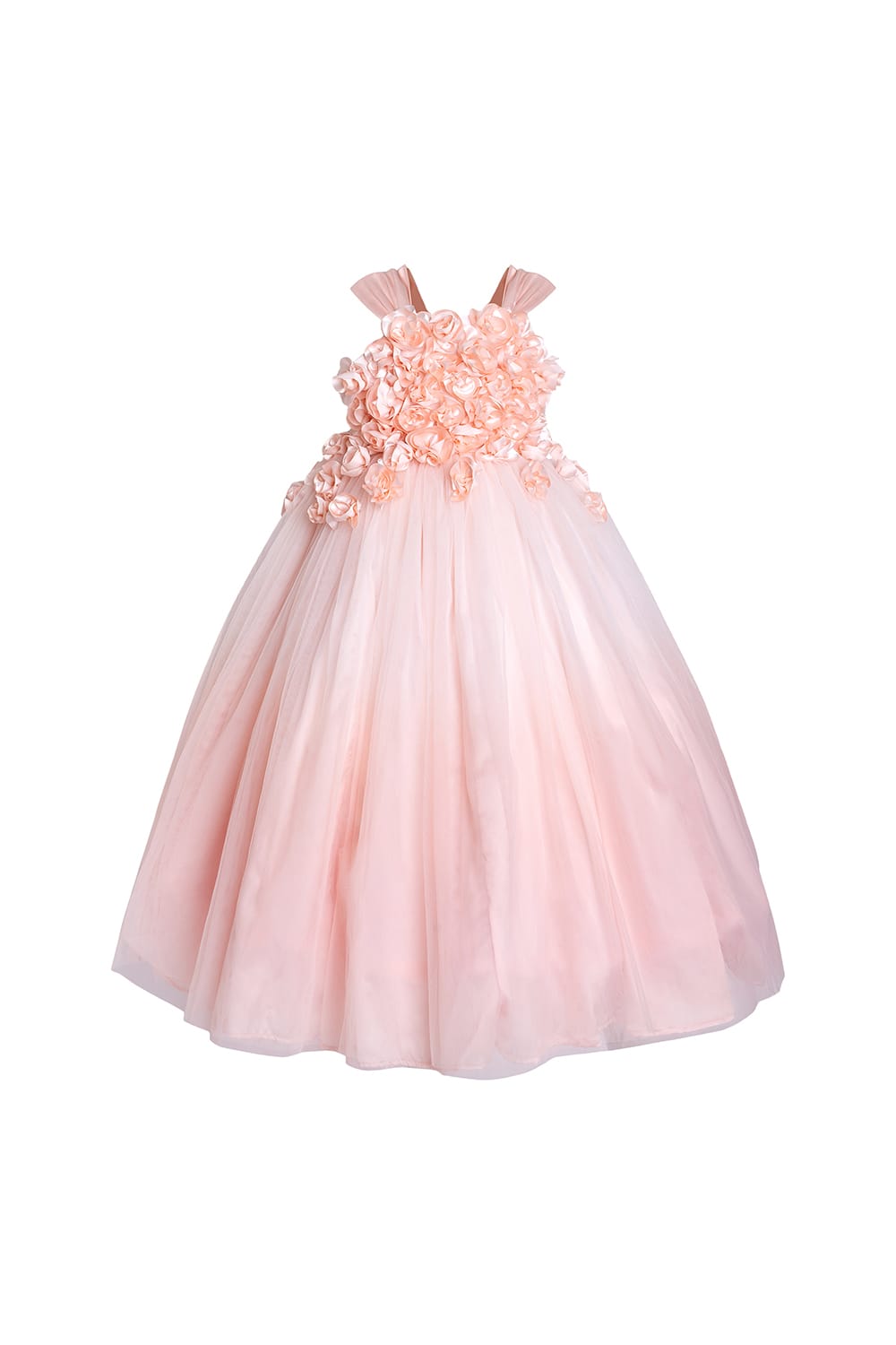 Peach Flower Bodice Dress With Ombre Net – Peach Designer Gown for Girls | PNK – Isha Arora India