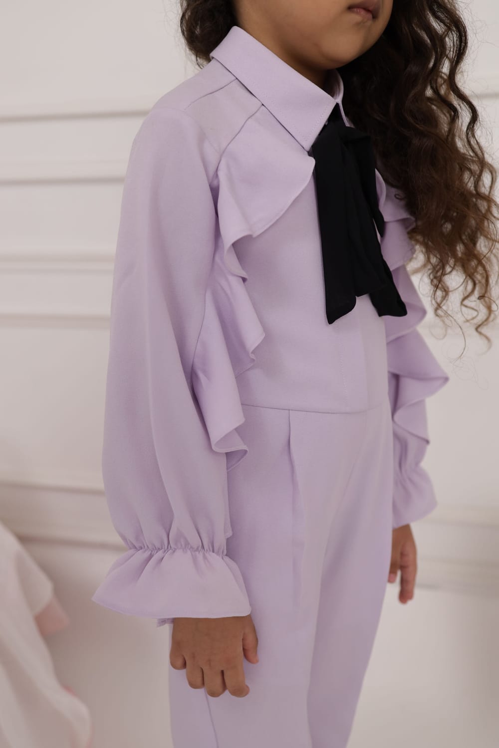 Lilac Ruffle Jumpsuit with Black Tie up – Purple Kids Jumpsuit | PNK – Isha Arora India