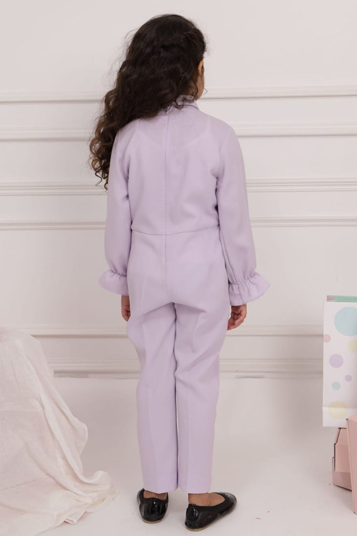 Lilac Ruffle Jumpsuit with Black Tie up – Purple Kids Jumpsuit | PNK – Isha Arora India
