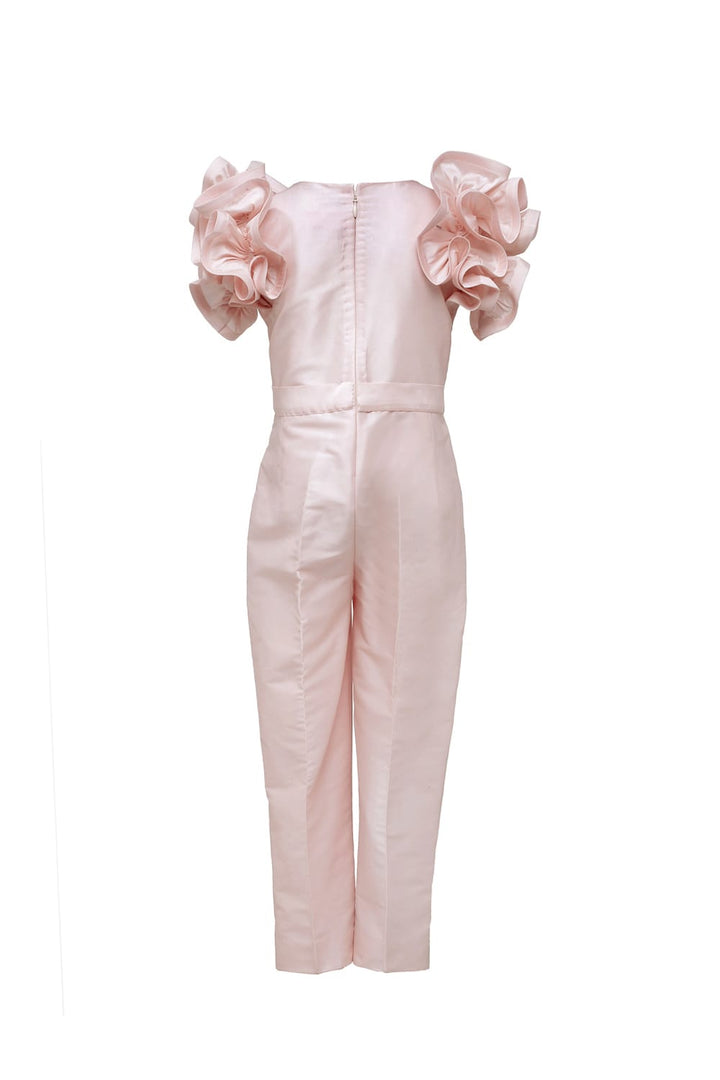 Soft Pink Ruffle Sleeve Jumpsuit – Pink Kids Jumpsuit | PNK – Isha Arora India