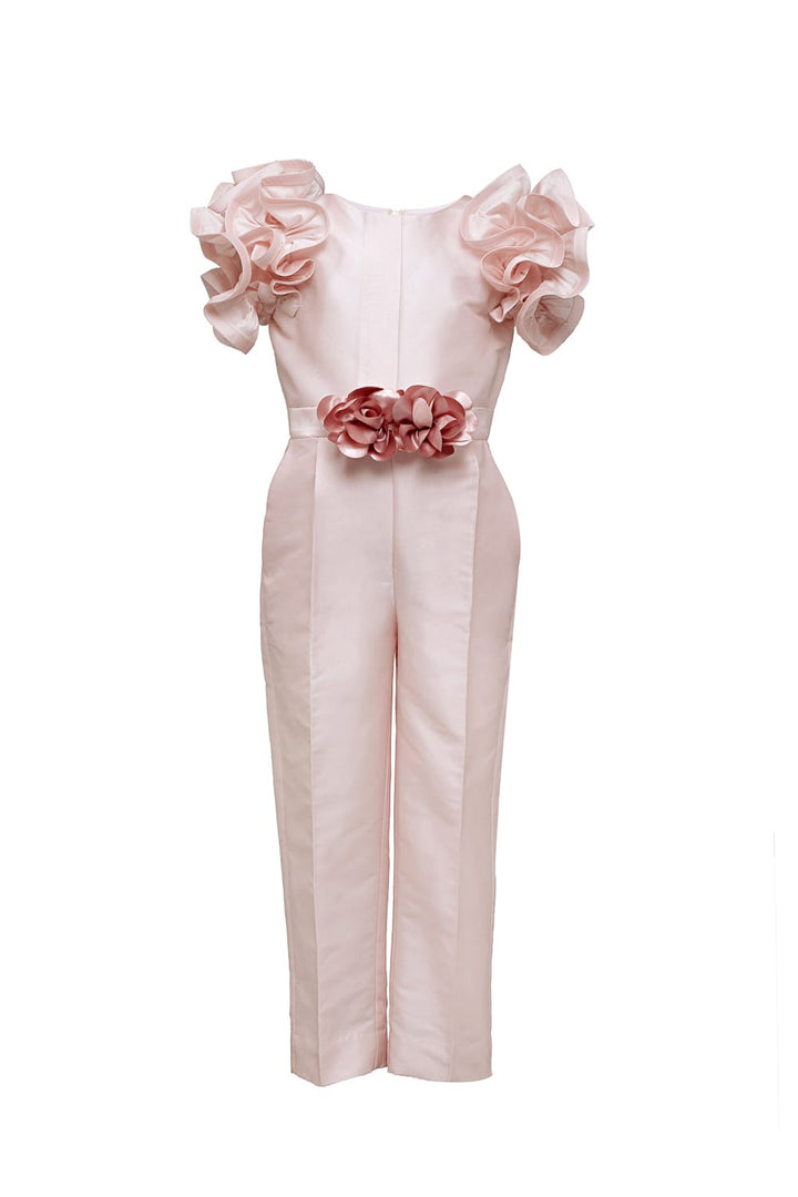 Soft Pink Ruffle Sleeve Jumpsuit – Pink Kids Jumpsuit | PNK – Isha Arora India