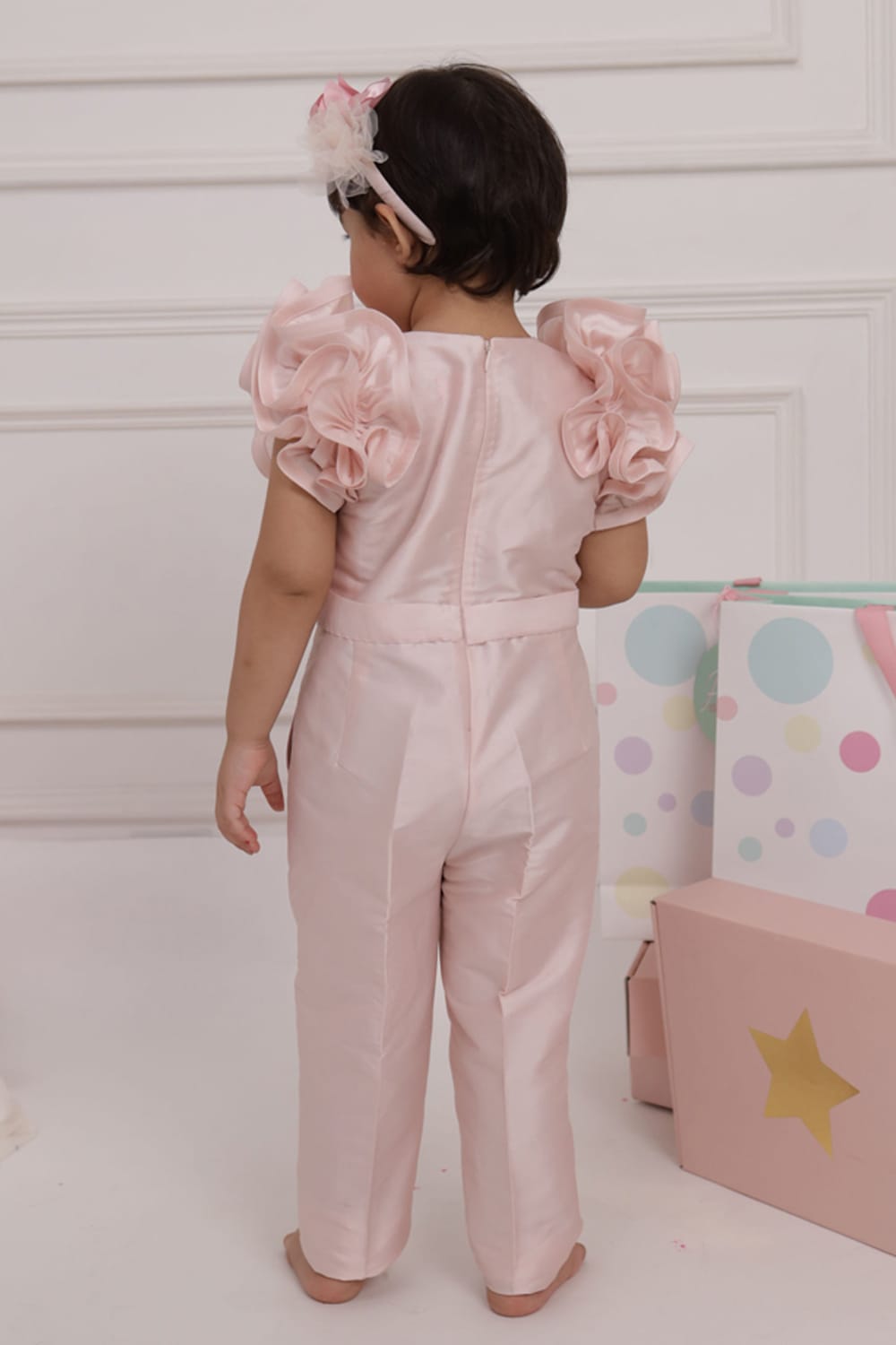 Soft Pink Ruffle Sleeve Jumpsuit – Pink Kids Jumpsuit | PNK – Isha Arora India