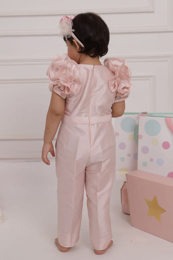 Soft Pink Ruffle Sleeve Jumpsuit – Pink Kids Jumpsuit | PNK – Isha Arora India