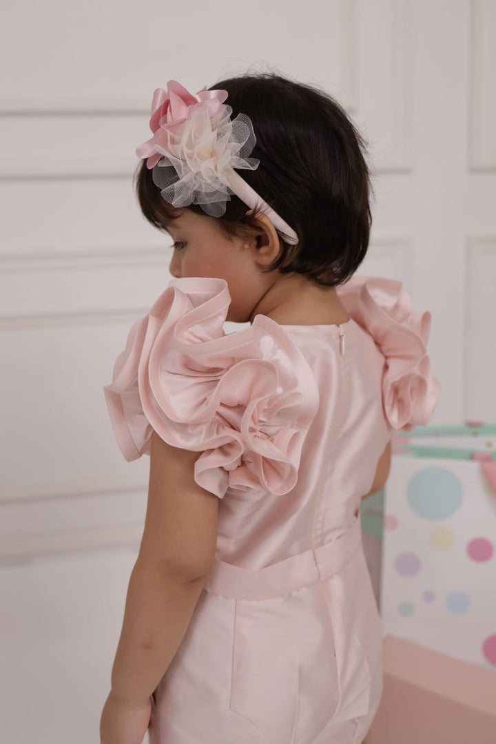 Soft Pink Ruffle Sleeve Jumpsuit – Pink Kids Jumpsuit | PNK – Isha Arora India
